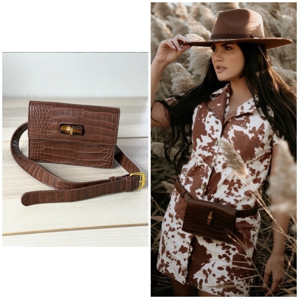 Fawn design Brown Croc-Embossed Belt Bag fall bohemian